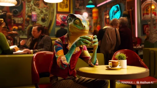 Hipster Alien Enjoying Coffee in Futuristic Café – AI Generated Video | Hailuo AI