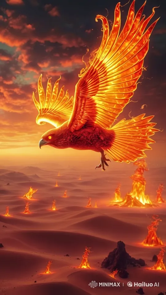 Fiery Falcon Soars Over Fiery Desert Apocalypse – AI Generated Video | Hailuo AI