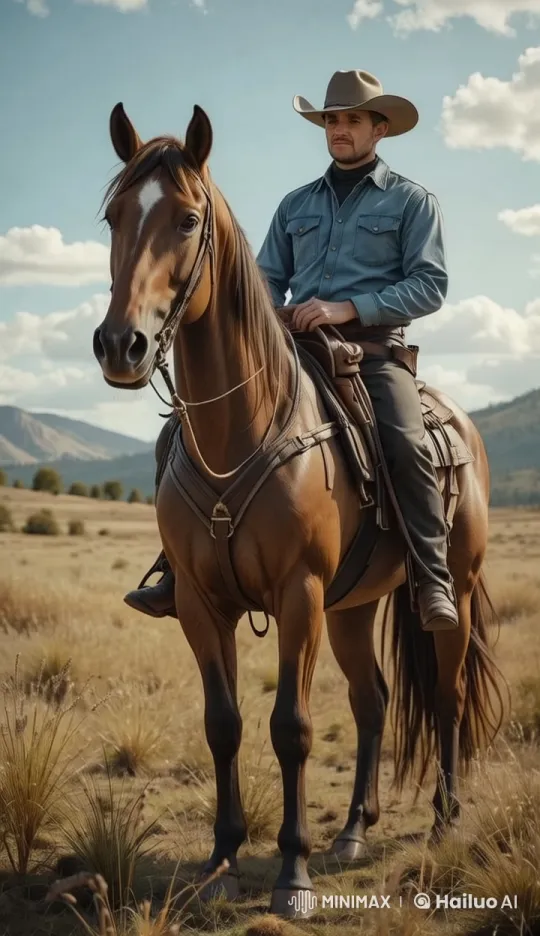 Cowboy Rides Horse in Serene Live2D Rendered Landscape – AI Generated Video | Hailuo AI