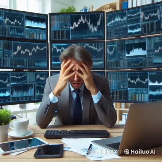 Stressed Businessman Amidst Fluctuating Stock Charts – AI Generated Video | Hailuo AI