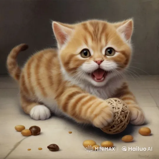 Orange Tabby Kitten Plays and Explores with Wicker Ball – AI Generated Video | Hailuo AI