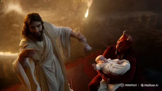 Ascendant Jesus and Repose Devil in Heavenly Scene – AI Generated Video | Hailuo AI