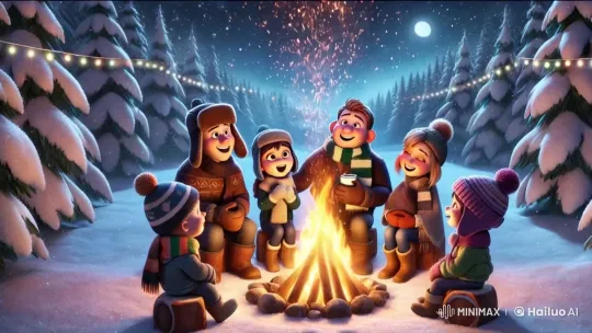 Winter Campfire Gathering in a Snowy Forest – AI Generated Video | Hailuo AI