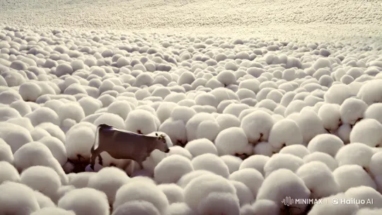 Cows Leap Playfully in Surreal Cotton Field – AI Generated Video | Hailuo AI