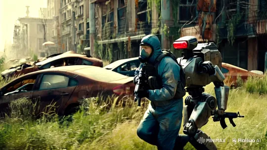 Post-Apocalyptic Survival Duo in Ruined Cityscape – AI Generated Video | Hailuo AI