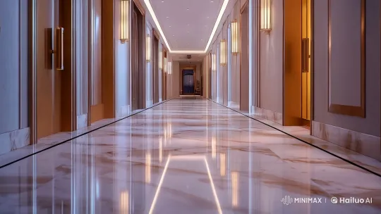 Elegant Hotel Hallway with Vertigo-Effect Dolly-In – AI Generated Video | Hailuo AI