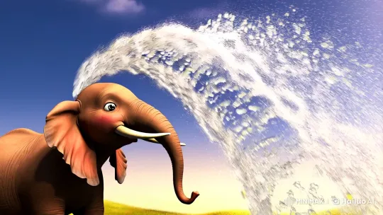 Elephant Spray Art and Fish Swim with Floating Letters – AI Generated Video | Hailuo AI