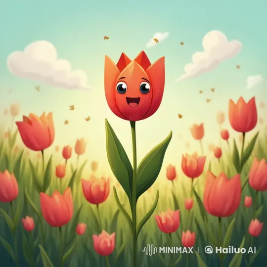 Awakening of a Cheerful Tulip in a Sunny Field – AI Generated Video | Hailuo AI
