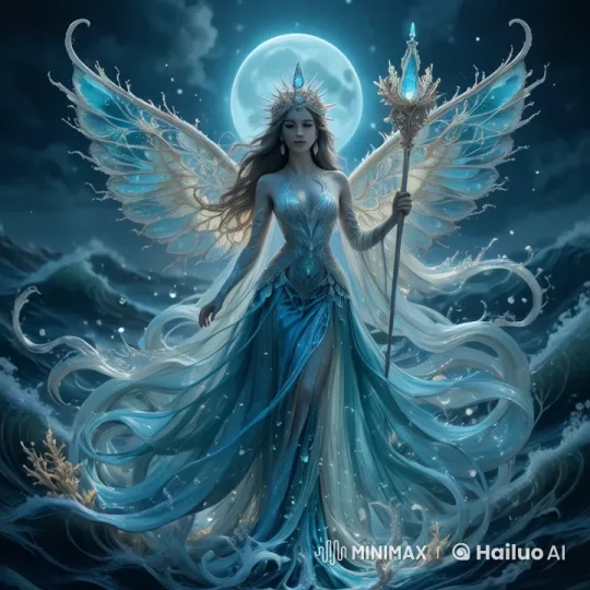 Celestial Being in Moonlit Ocean Scene – AI Generated Video | Hailuo AI