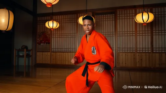 Young Martial Artist Demonstrates Kunfu Skills in Dojo – AI Generated Video | Hailuo AI