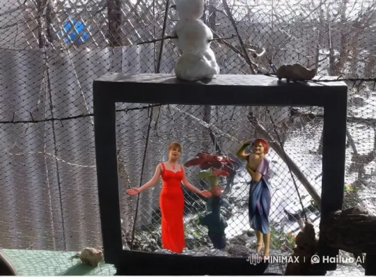 Dancing Women and Snowman Twist on TV Set – AI Generated Video | Hailuo AI