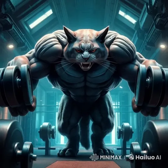Muscular Cat Powerlifts in Dramatic Gym Setting – AI Generated Video | Hailuo AI