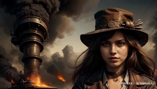 Steampunk Girl Poses in Industrial Chaos – AI Generated Video | Hailuo AI