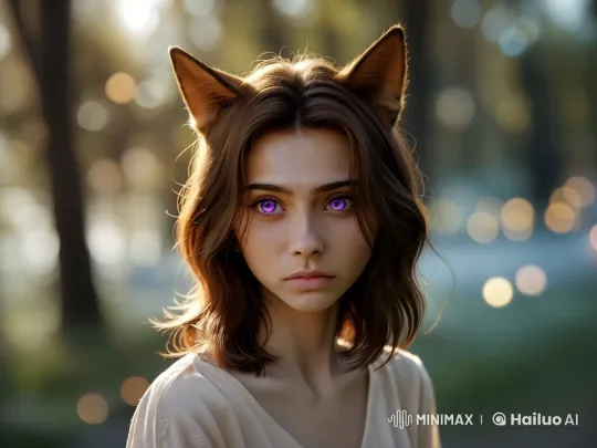 Fox-Eared Girl Surprised by Photographer in Serene Setting – AI Generated Video | Hailuo AI