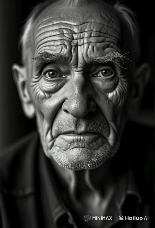 Elderly Man Reflects on Memories in Black-and-White Nostalgia – AI Generated Video | Hailuo AI