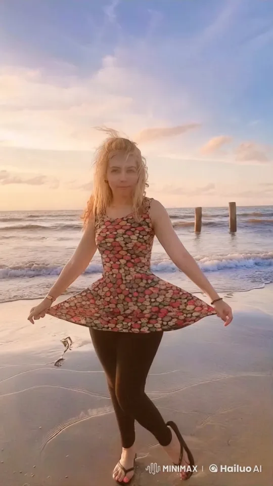 Dancing Woman Amidst Coastal Chaos – AI Generated Video | Hailuo AI