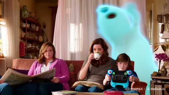 Ghosts' Antics Ignored in Whimsical Family Living Room – AI Generated Video | Hailuo AI