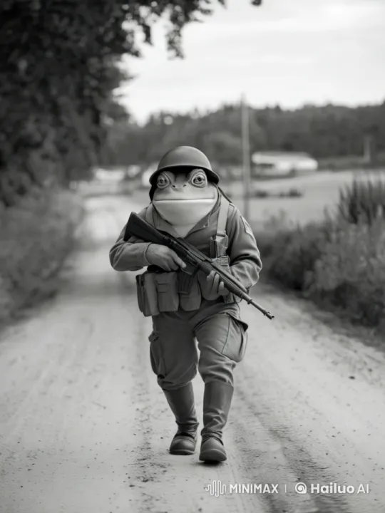 Frog Soldier Marches Through Rural Landscape – AI Generated Video | Hailuo AI