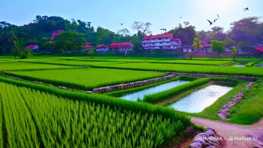 Lush Paddy Field with Serene Irrigation Channels – AI Generated Video | Hailuo AI