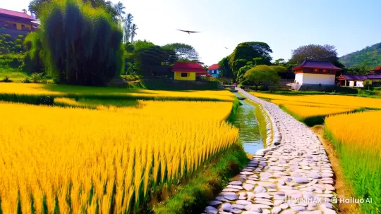 Golden Rice Field: Serenity and Harmony Captured – AI Generated Video | Hailuo AI