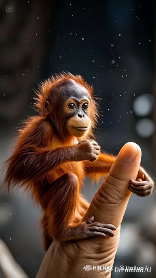 Magical Moment: Live2D Orangutan on Thumb – AI Generated Video | Hailuo AI