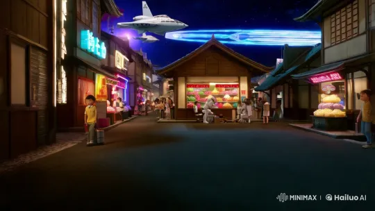 Showa-Era Street Meets Futuristic Space City – AI Generated Video | Hailuo AI