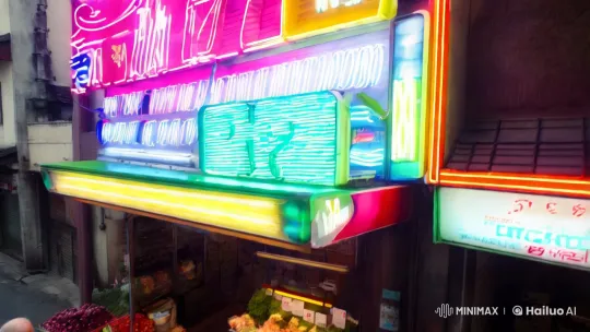 Showa-Era Shopping Street Meets Cyberpunk in Futuristic Fusion – AI Generated Video | Hailuo AI