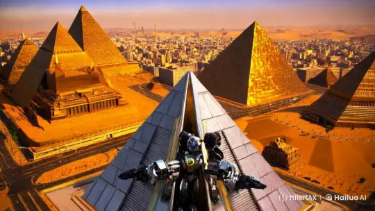 Egyptian Metropolis: Ancient Pyramids Meet Futuristic Robots – AI Generated Video | Hailuo AI
