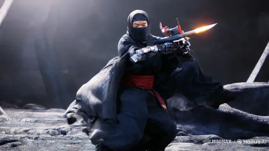 Ninja Cyborg Gunslinger in Futuristic Confrontation – AI Generated Video | Hailuo AI