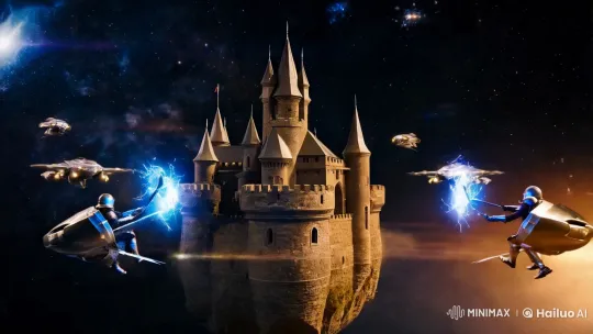 Medieval Castle Meets Futuristic Spaceships in Anachronistic Duel – AI Generated Video | Hailuo AI