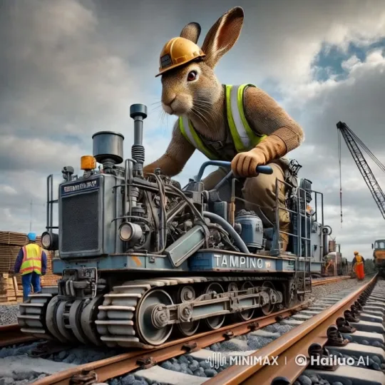 Anthropomorphic Rabbit Operates Railway Tamping Machine – AI Generated Video | Hailuo AI