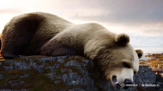 Bear's Dynamic Interaction with Landscape and Clouds – AI Generated Video | Hailuo AI