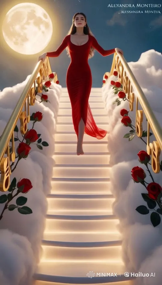 Woman Descends Enchanted Staircase in Live2D Animation – AI Generated Video | Hailuo AI