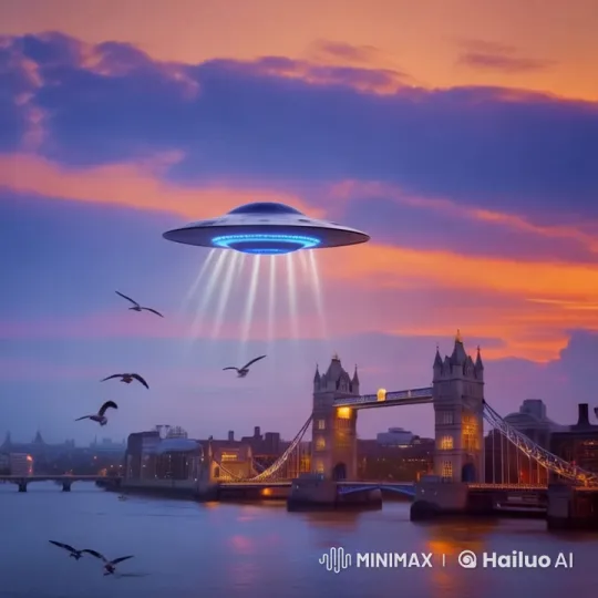 UFO Over Tower Bridge at Twilight – AI Generated Video | Hailuo AI