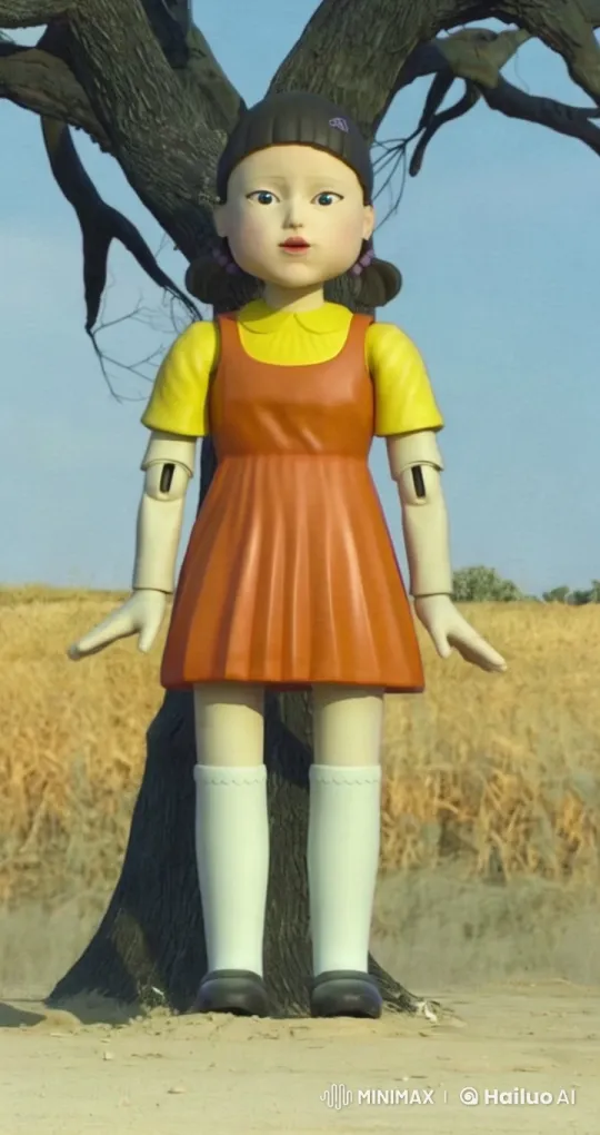 Giant Doll Experiences Magical Shower from Transformed Tree – AI Generated Video | Hailuo AI