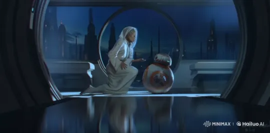 Leia and BB-8's Intimate Dialogue in Futuristic Spaceship – AI Generated Video | Hailuo AI