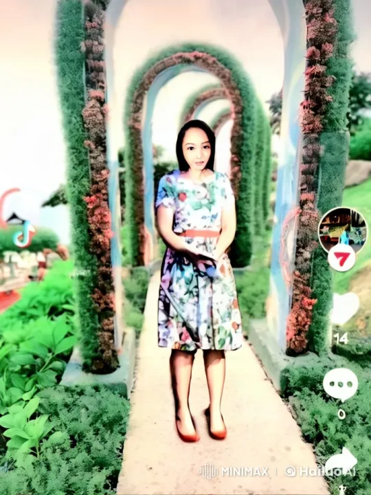 Floral-Dressed Woman Performing Dynamic Kungfu in Serene Garden – AI Generated Video | Hailuo AI