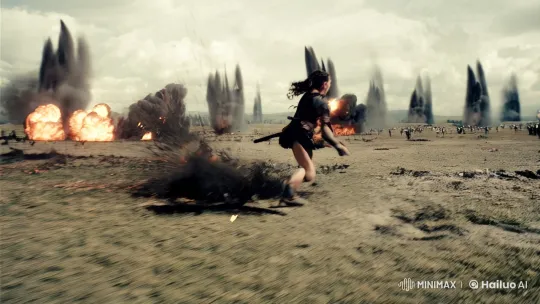 Female Warrior Navigates Chaotic Battlefield – AI Generated Video | Hailuo AI