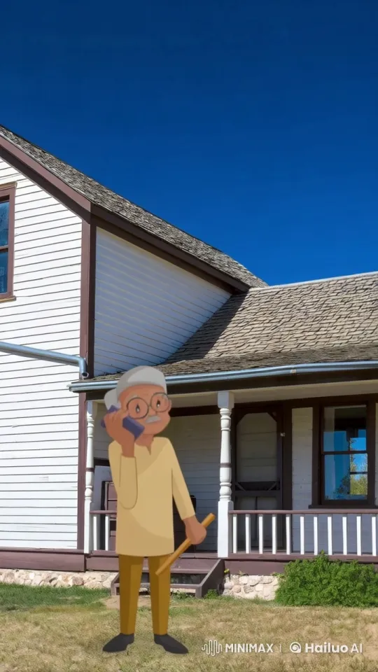 Elderly Man Cries Outside House on Phone – AI Generated Video | Hailuo AI