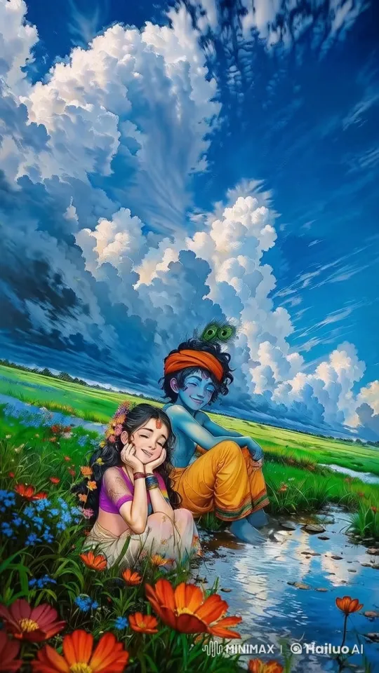 Young Girl and Blue-Boy Enjoy a Magical Afternoon by a Stream – AI Generated Video | Hailuo AI