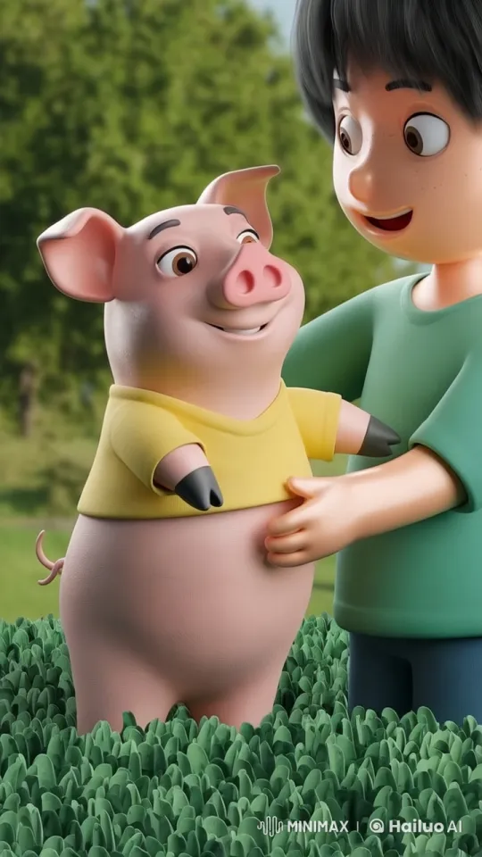 Boy and Pig's Intense Confrontation in Animated Video – AI Generated Video | Hailuo AI