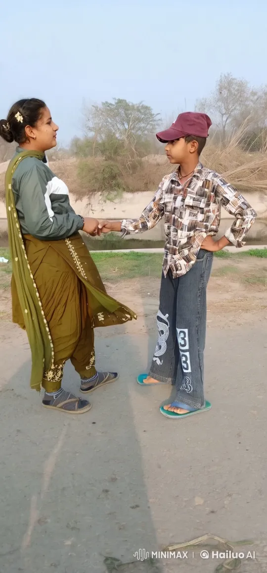 Traditional Attire Woman and Boy Play Guitars in Outdoor Harmony – AI Generated Video | Hailuo AI