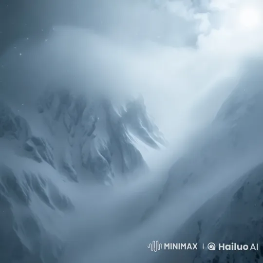 Brutal Snowstorm Engulfs Desolate Mountains at Night – AI Generated Video | Hailuo AI
