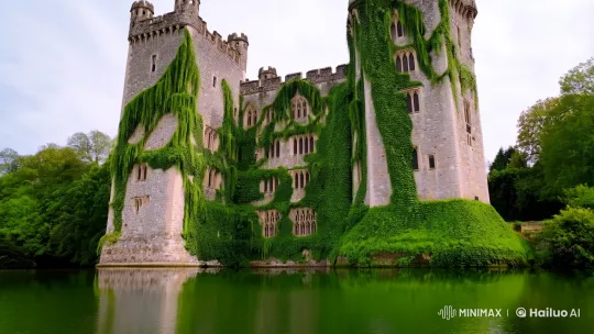 Majestic Castle with Verdant Tapestry Amidst Tranquil Landscape – AI Generated Video | Hailuo AI