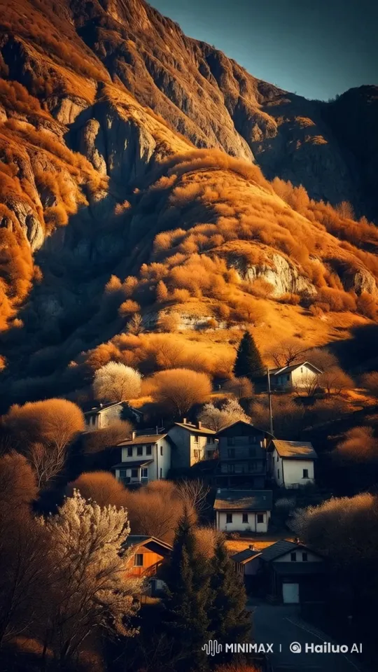 Autumn Serenity: Golden Hillside and Tranquil Houses – AI Generated Video | Hailuo AI
