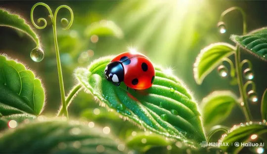Vibrant Live2D Ladybug Feeding on Dewy Leaf – AI Generated Video | Hailuo AI