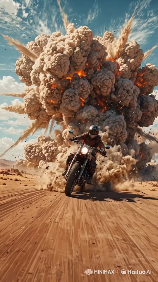 High-Speed Desert Chase with Explosions in Live2D POV – AI Generated Video | Hailuo AI