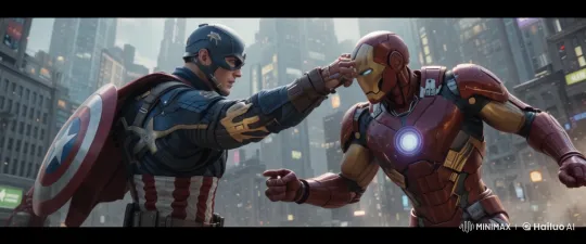 Captain America vs. Iron Man: Live2D Cityscape Showdown – AI Generated Video | Hailuo AI