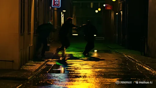 Chase Through Neon Alley: A Dynamic Escape Scene – AI Generated Video | Hailuo AI