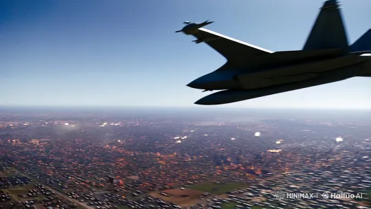 High-impact Cinematic Scene: Fighter Jet, Explosions, and Sniper Shot – AI Generated Video | Hailuo AI